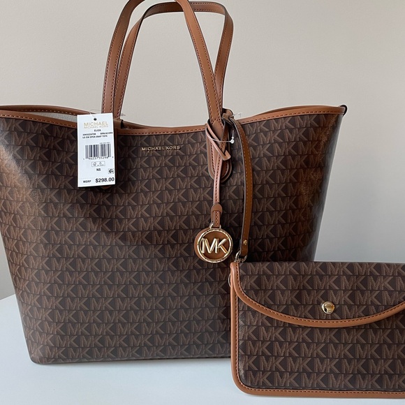 NWT MICHAEL Michael Kors Eliza Large East West Open Snap Tote in Brown Acorn - Picture 14 of 15